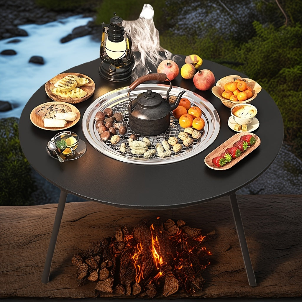 Utegrill med kol och tesetbord