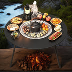 Utegrill med kol och tesetbord